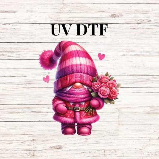 UV DTF Sticker print. Cupid Gnome Valentine Flowers and Hearts decal, tumbler decal, permanent sticker. UV wrap for glass can tumbler.#7270