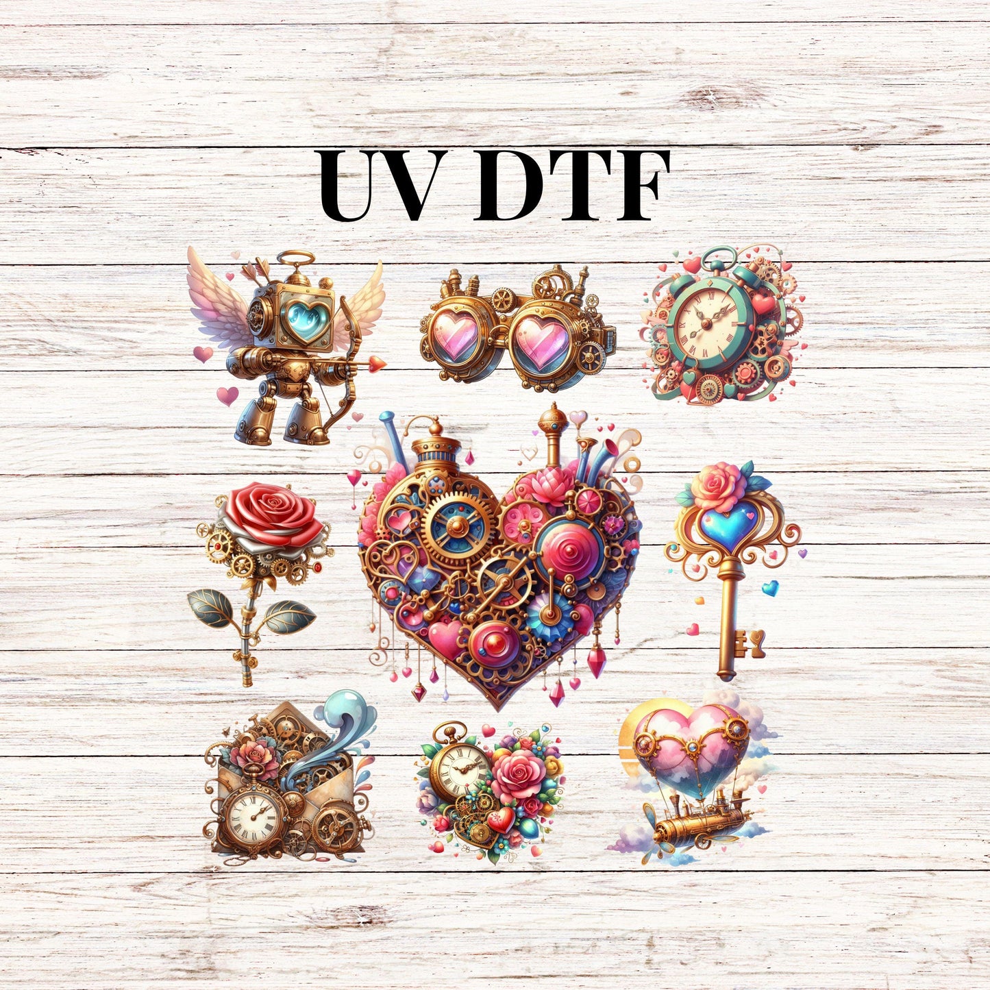 UV DTF Sticker print Pop art retro Steampunk Valentines Day Element sheet decal, tumbler decal #7272