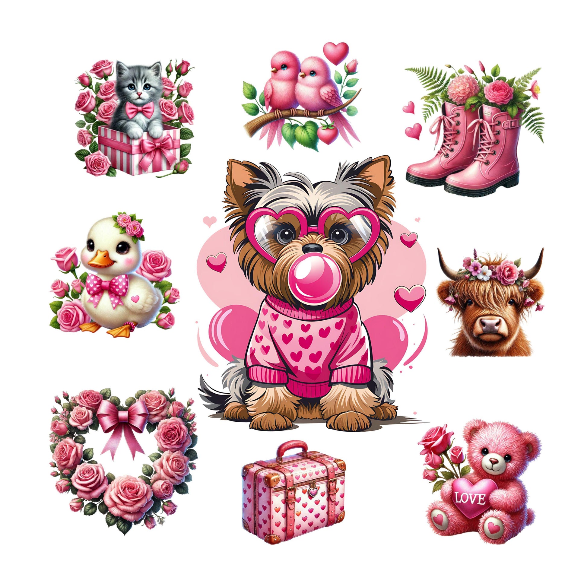 UV DTF Sticker print Valentines Dog pink animals cute Element sheet decal, tumbler decal #7273