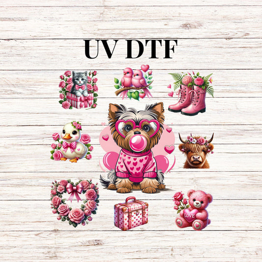 UV DTF Sticker print Valentines Dog pink animals cute Element sheet decal, tumbler decal #7273