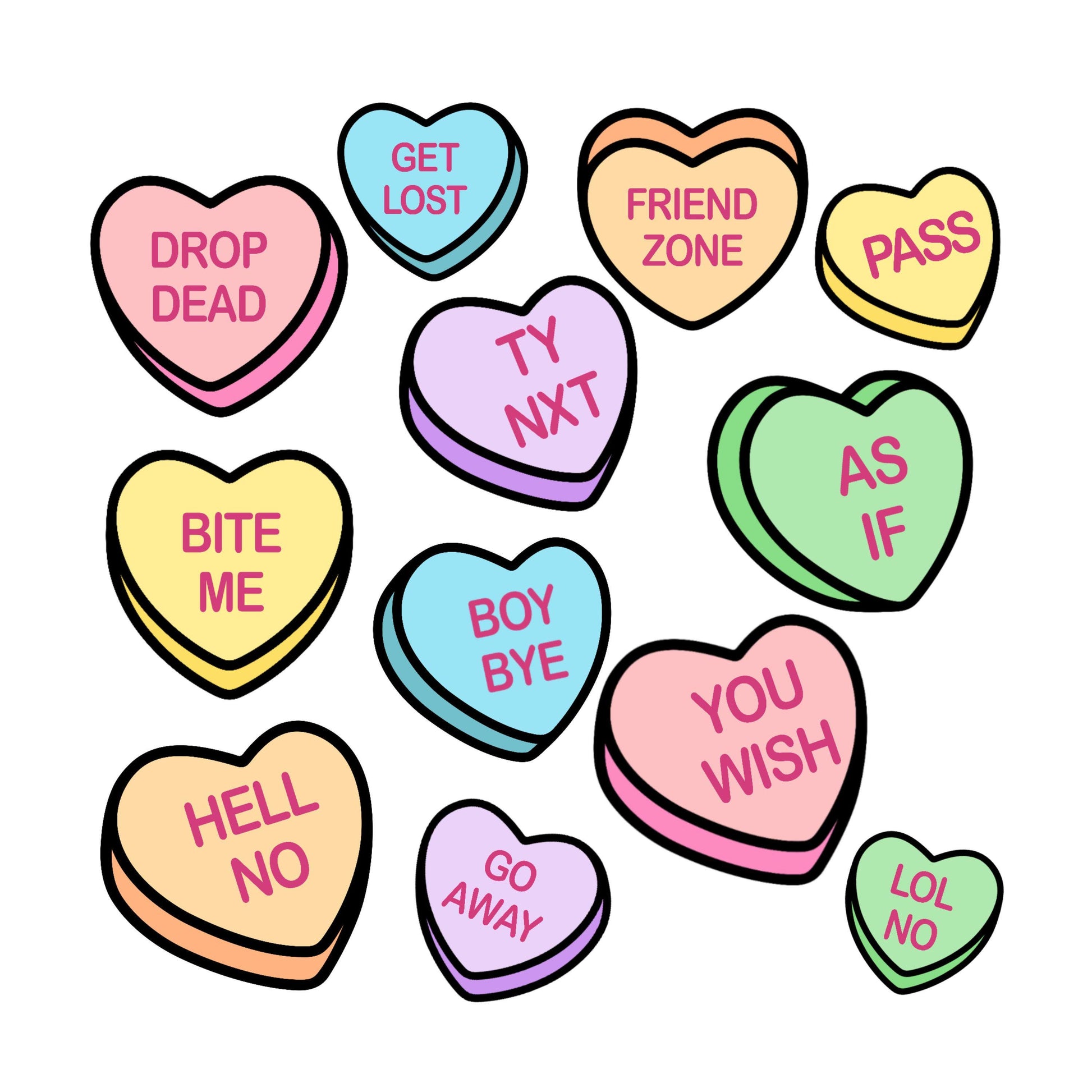 UV DTF Sticker print Anti Valentines Day Candy Conversation Hearts Element sheet decal, tumbler decal #7274