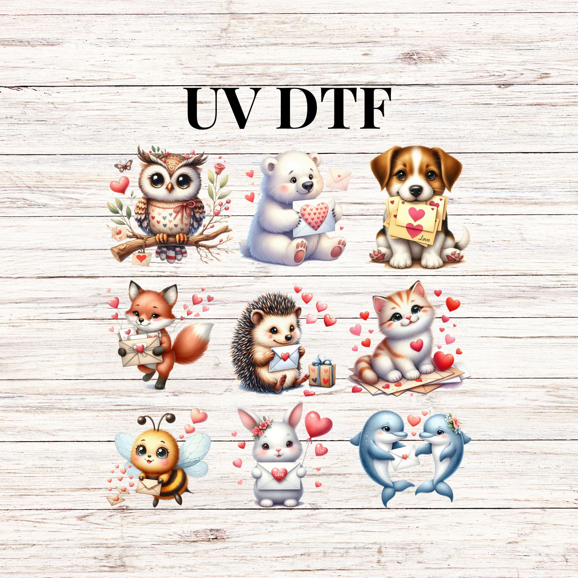 UV DTF Sticker print Valentines animals cute Element sheet decal, tumbler decal #7275