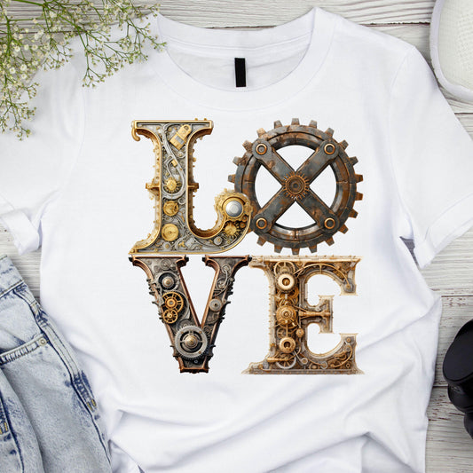 DTF ready to press transfer. Steampunk Love retro Happy Valentines Day, Direct to film heat press transfer #11263