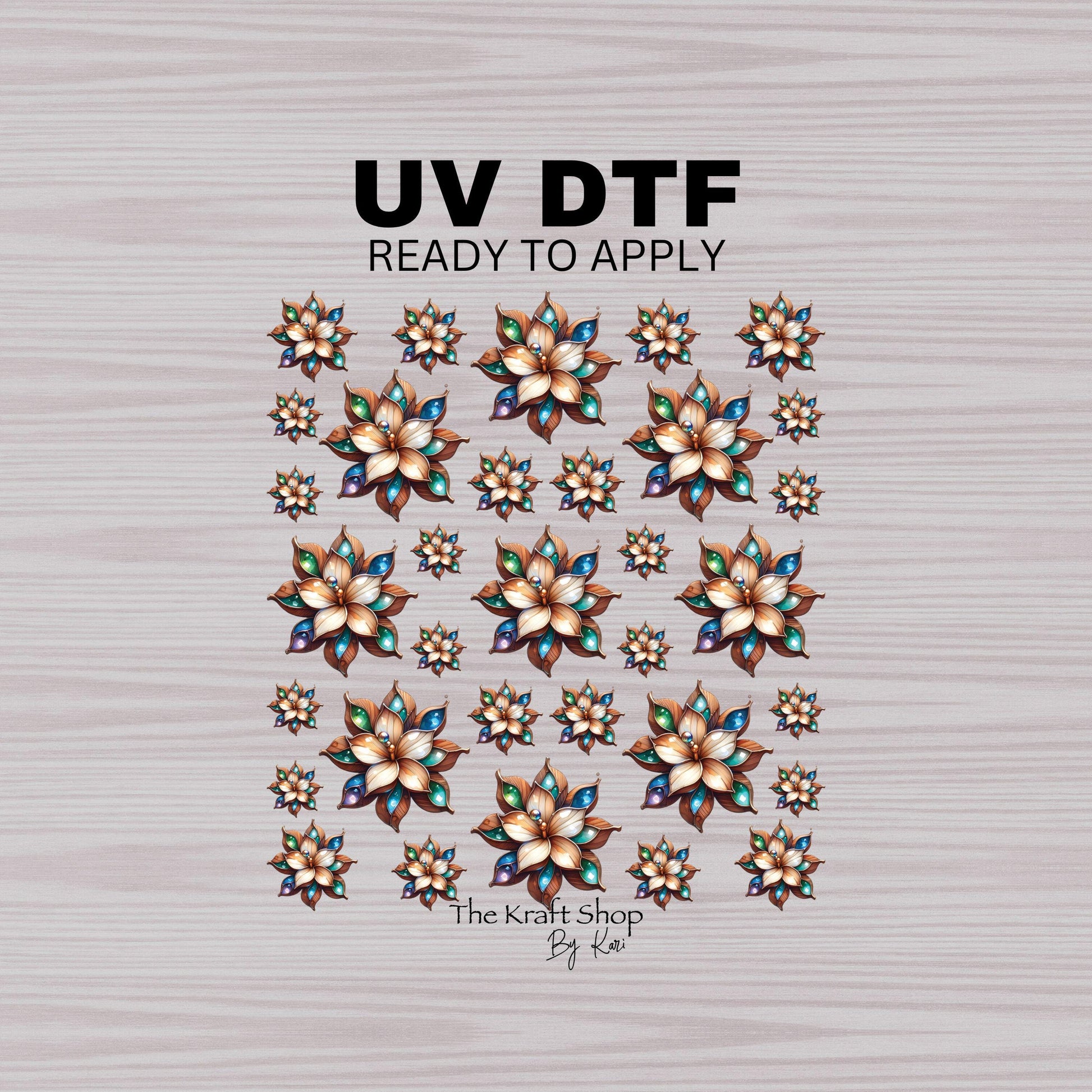 UV DTF Sticker print. Wooden glass flowers element bundle of decals, tumbler decal. #10143