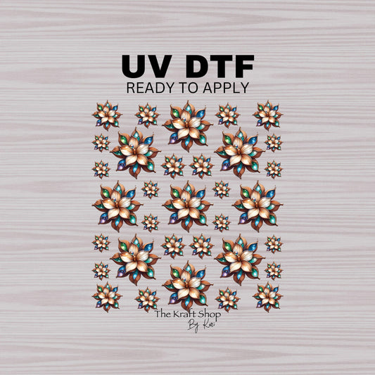 UV DTF Sticker print. Wooden glass flowers element bundle of decals, tumbler decal. #10143