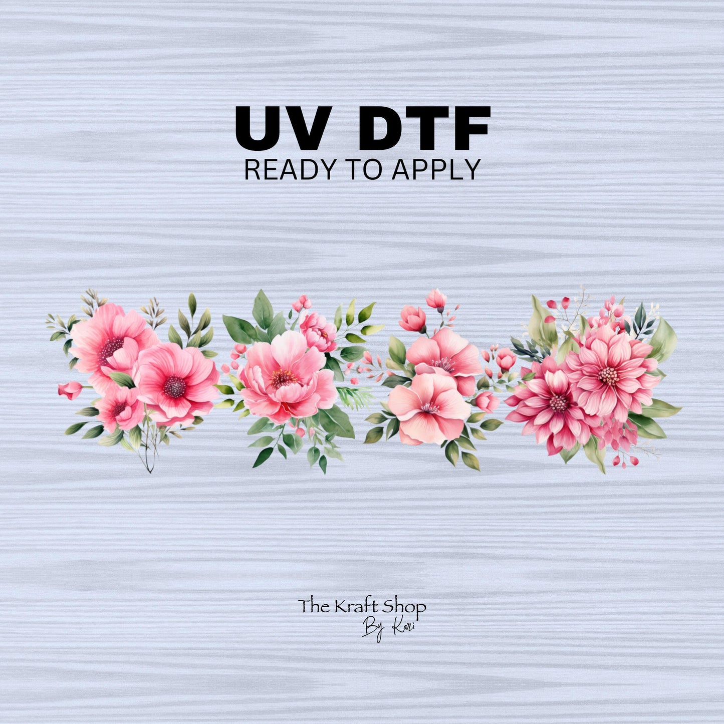 UV DTF Sticker print Pink flower border wrap decals, tumbler decal. UV wrap for glass can tumbler. #5252