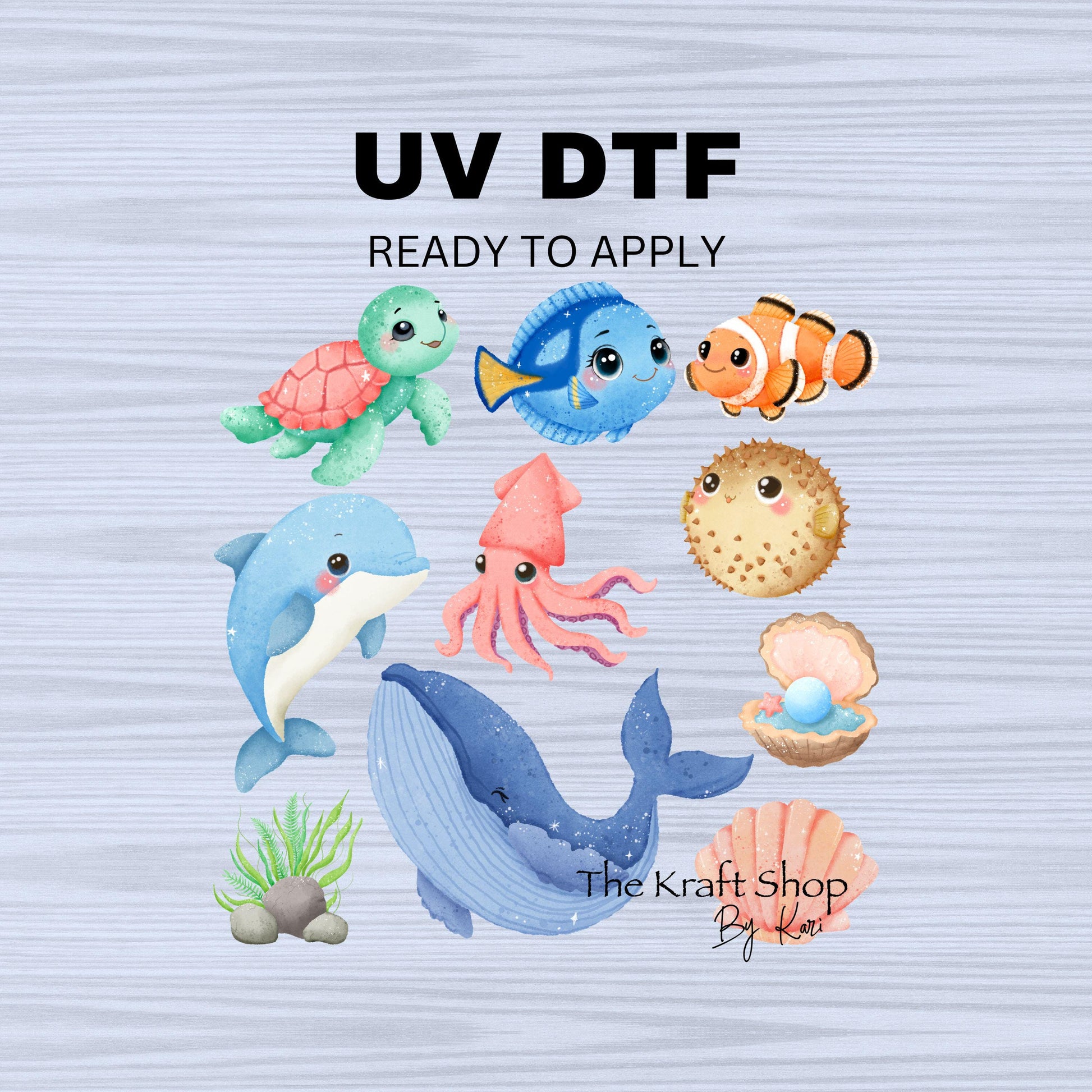 UV DTF Sticker print Ocean friends cute sea creatures Element sheet decal, tumbler decal #10126