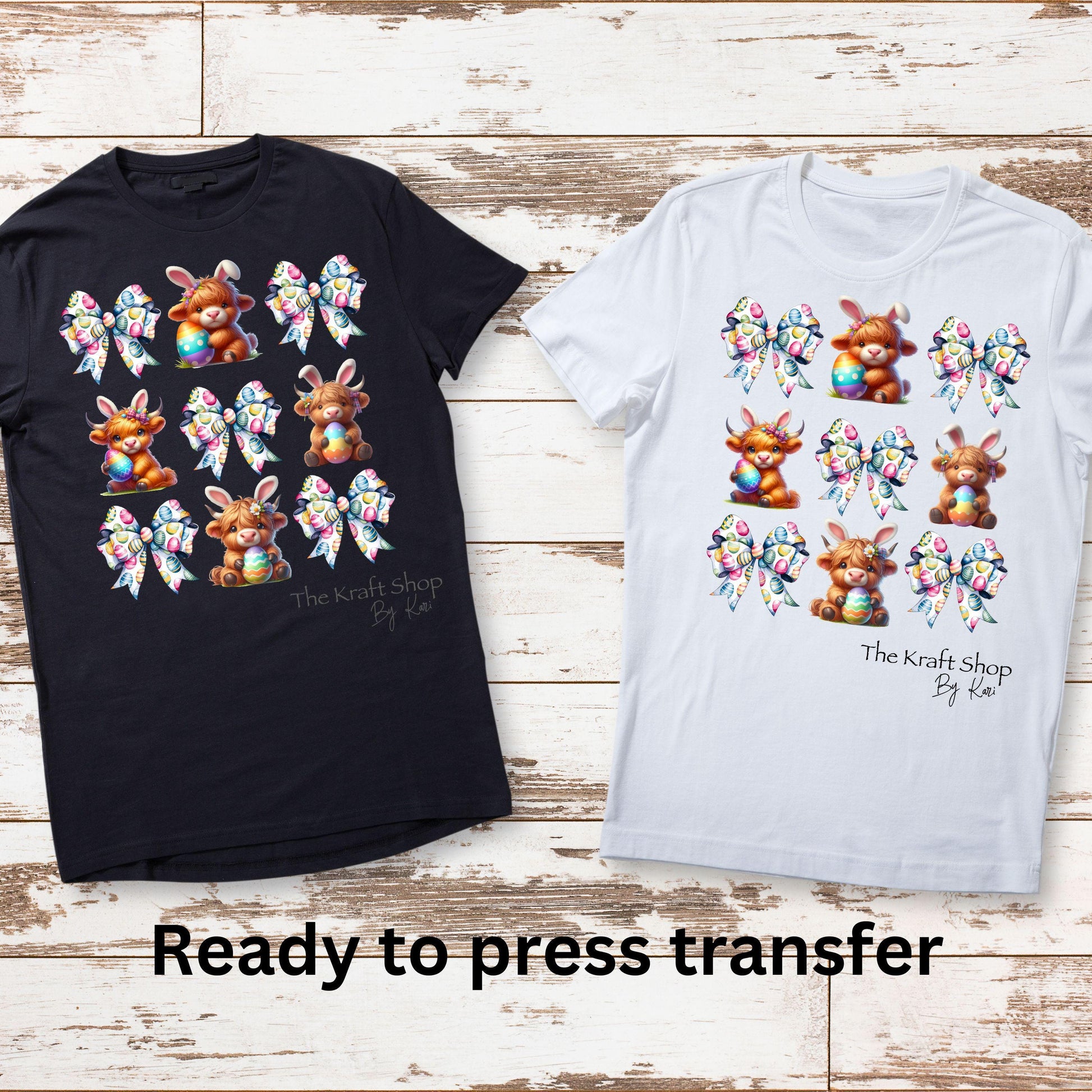 DTF ready to press transfer. Easter Highland Cow Croquette Bunny, Direct to film heat press transfer. #11318