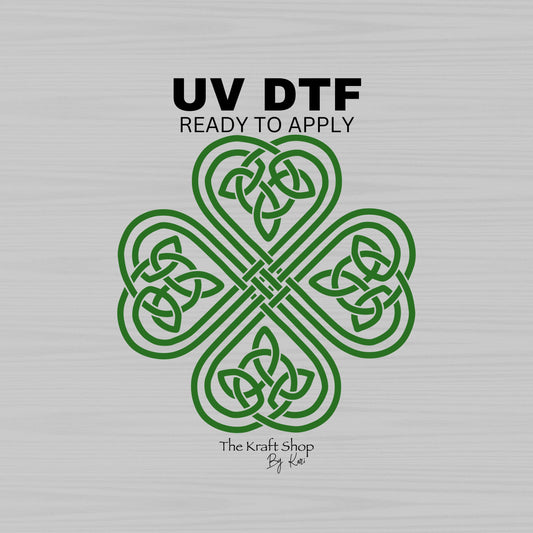 UV DTF Sticker print. Celtic Shamrock four leaf clover St Patrick's Day tumbler decal. #7283