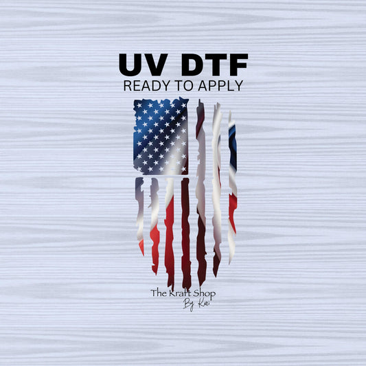 UV DTF Sticker print Vertical Tattered Flag Distressed car or tumbler decal, tumbler decal, permanent sticker. #10147