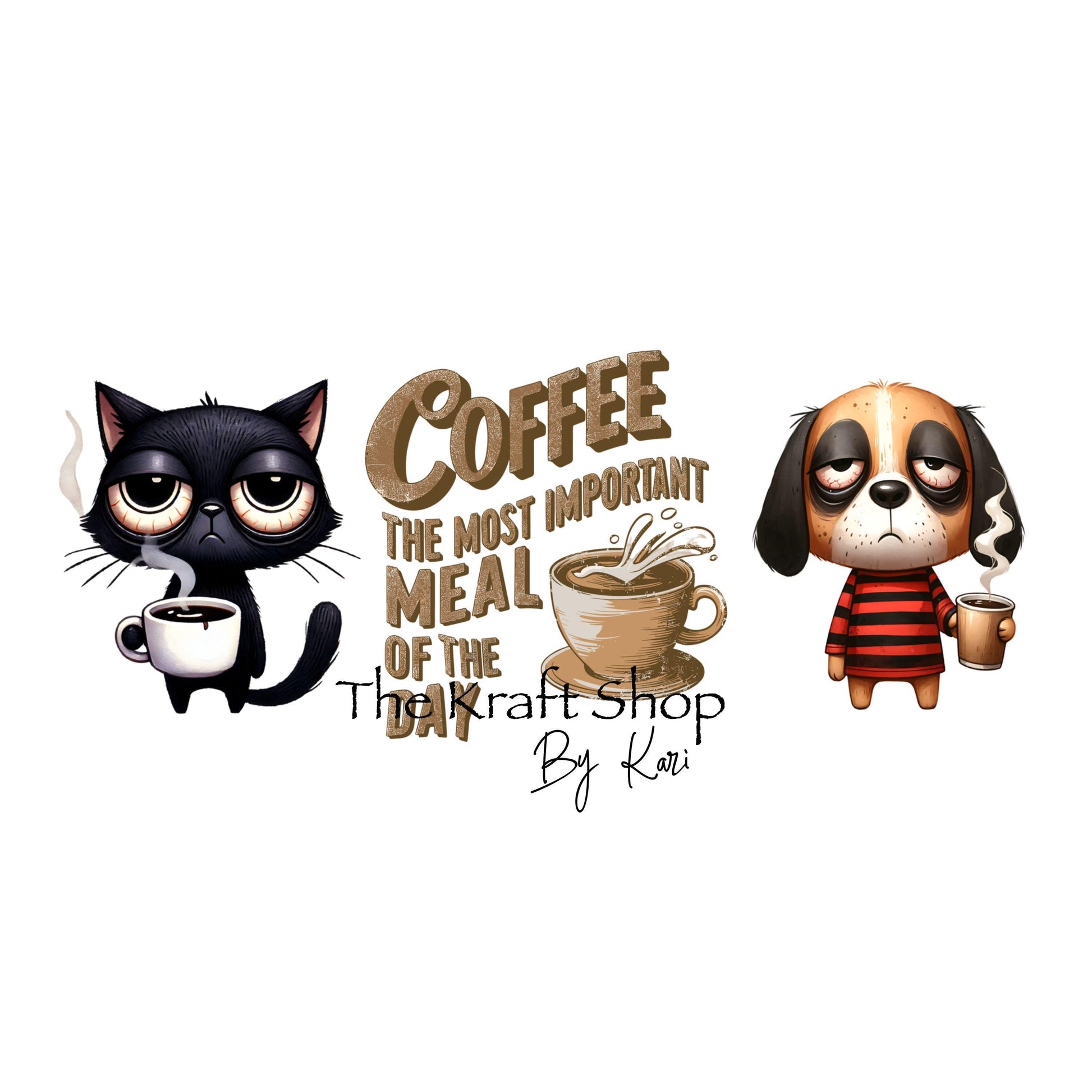 UV DTF Sticker print. Coffee dog cat the most important meal of the day decal, tumbler decal. UV wrap for glass can tumbler. #5242