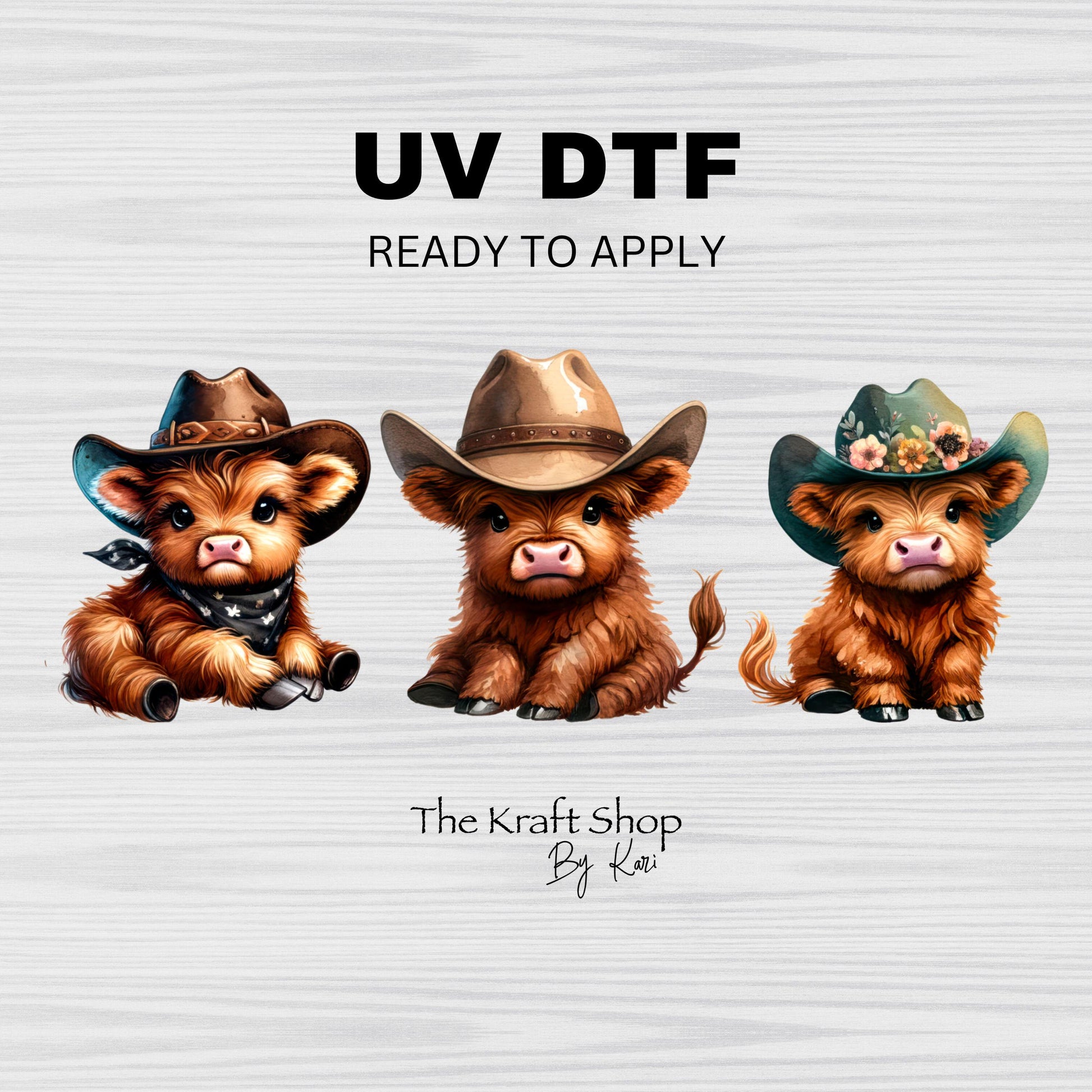 UV DTF Sticker print ready to apply Western Cows Trio bundle decal, tumbler decal, permanent sticker.#1048