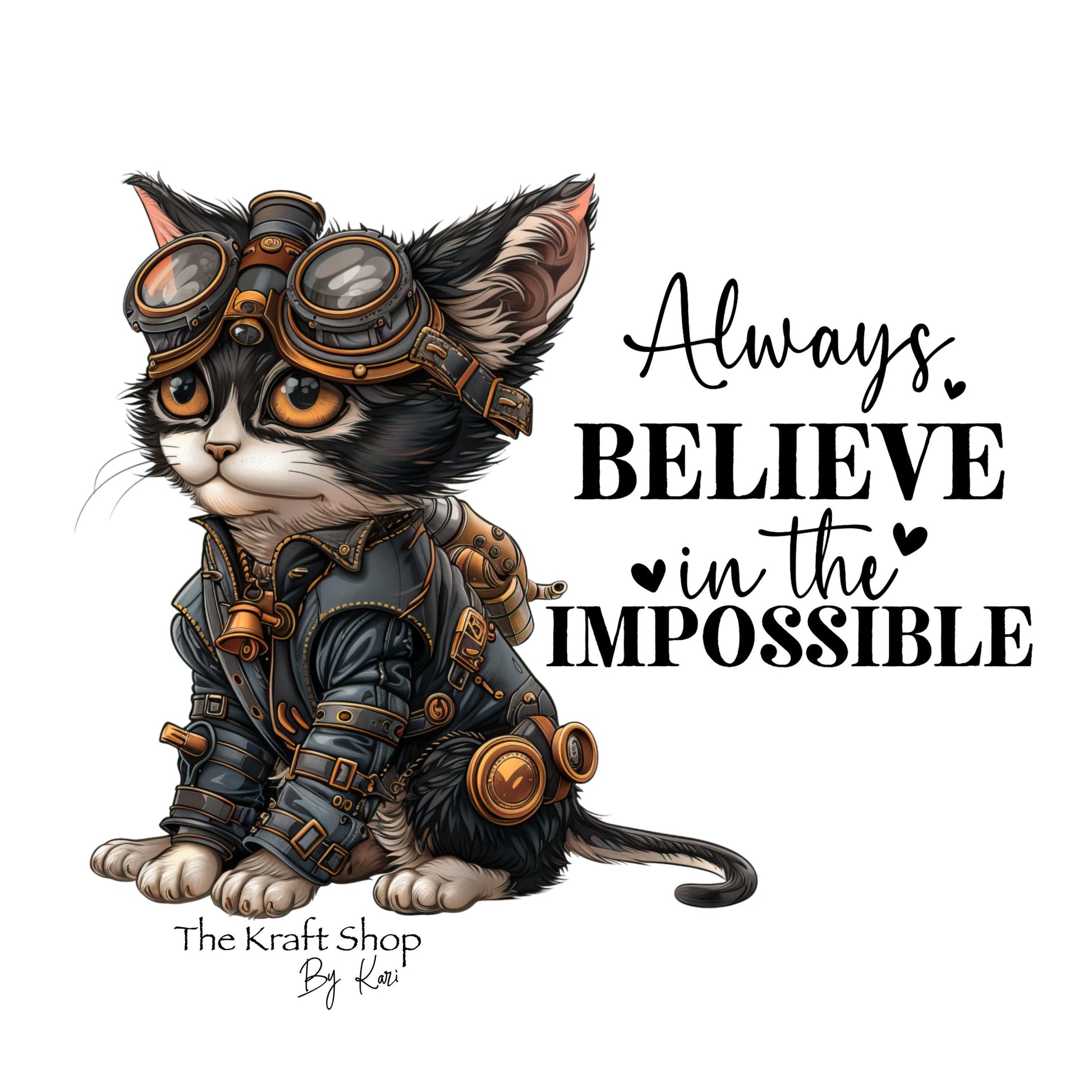 UV DTF Sticker print. Always believe in the impossible pilot cat decal, tumbler decal, permanent sticker. #4351