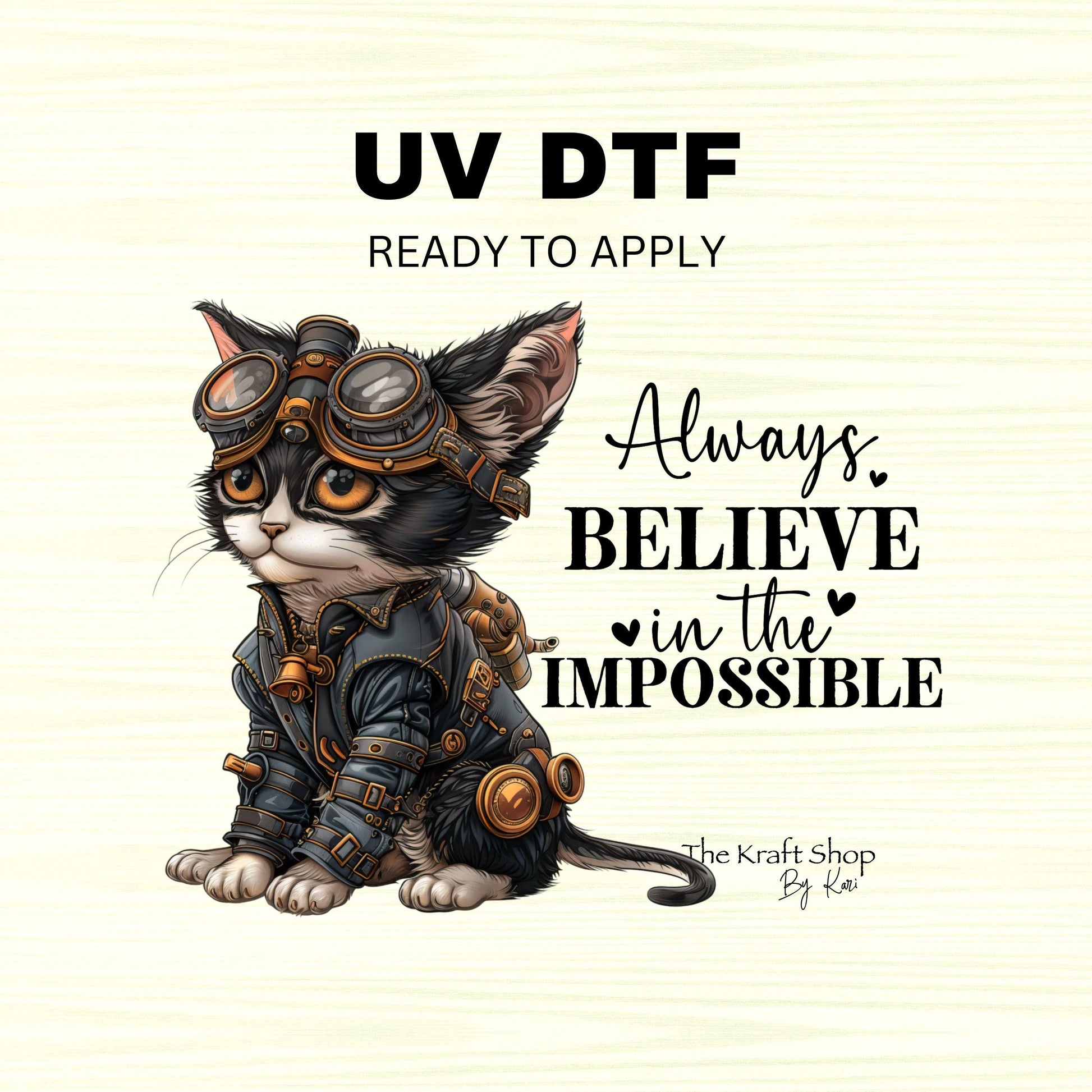 UV DTF Sticker print. Always believe in the impossible pilot cat decal, tumbler decal, permanent sticker. #4351