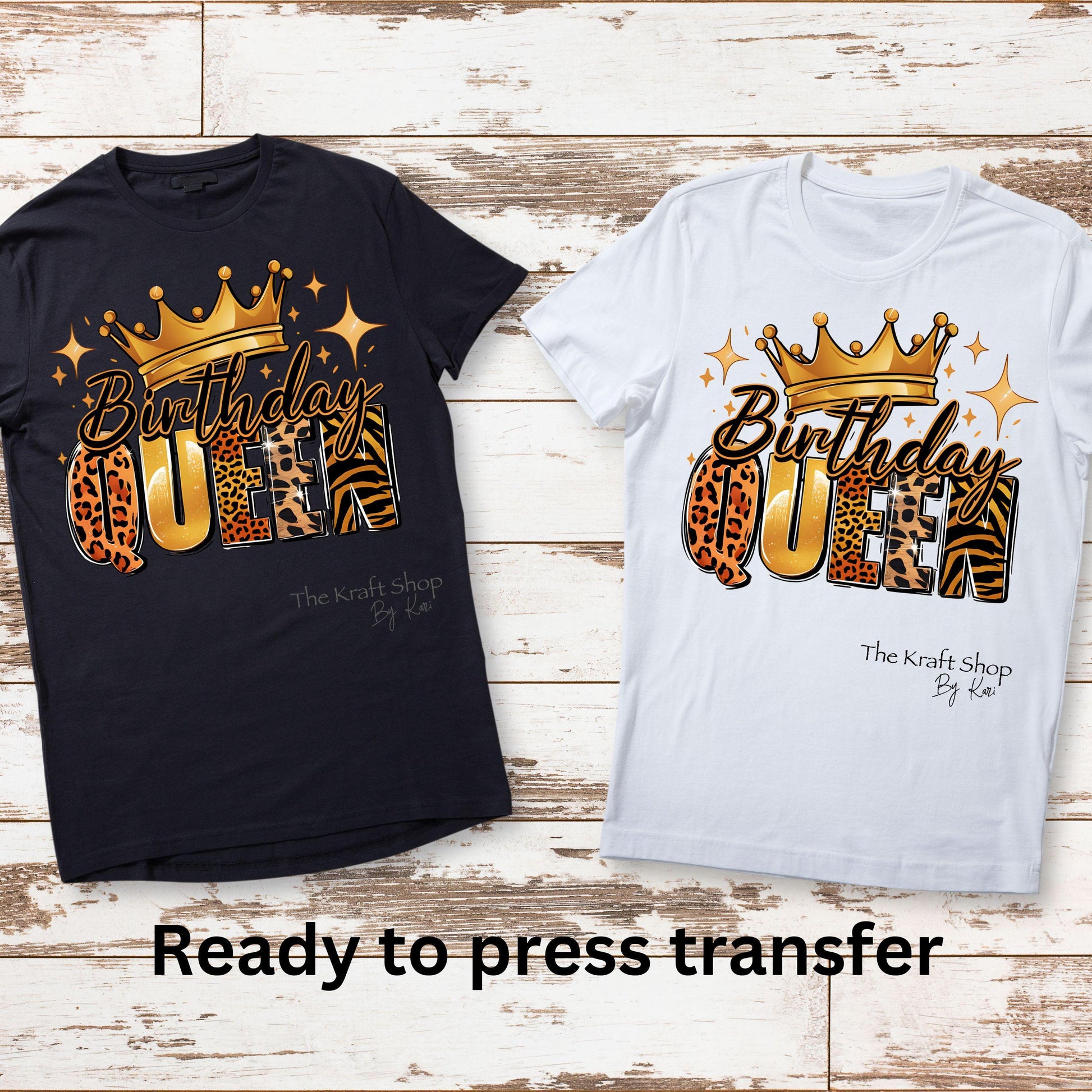 DTF ready to press transfer. Birthday Queen Gold Animal Print Cheetah Zebra Leopard, Direct to film heat press transfer. DTF Print #11295