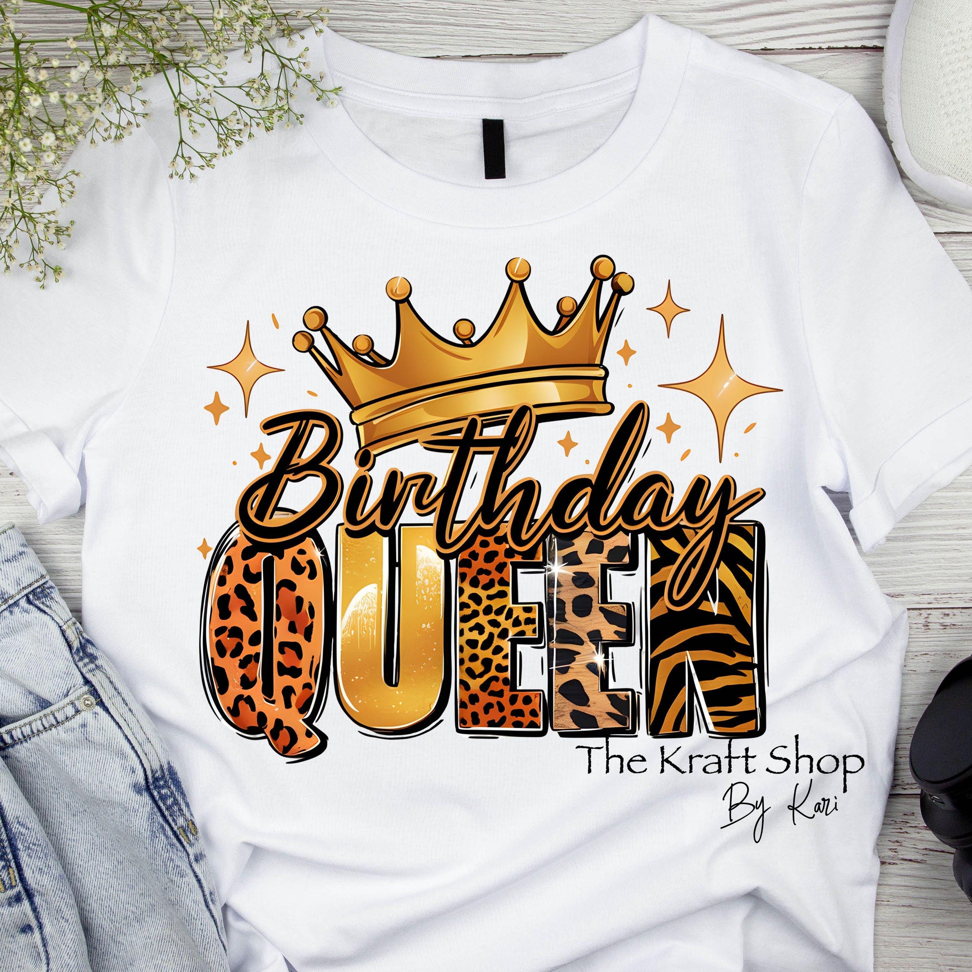 DTF ready to press transfer. Birthday Queen Gold Animal Print Cheetah Zebra Leopard, Direct to film heat press transfer. DTF Print #11295