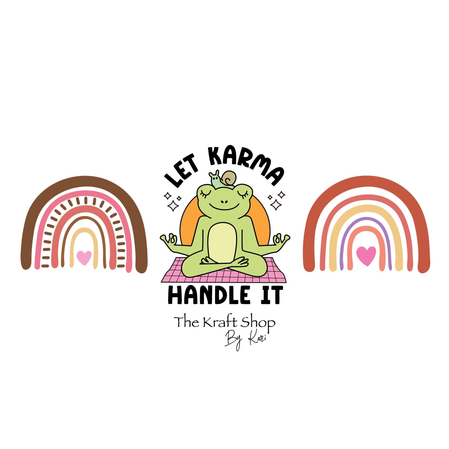 UV DTF Sticker print. Let Karma Handle It meditating frog and retro rainbows wrap decal, tumbler decal. UV wrap for glass can tumbler. #5246