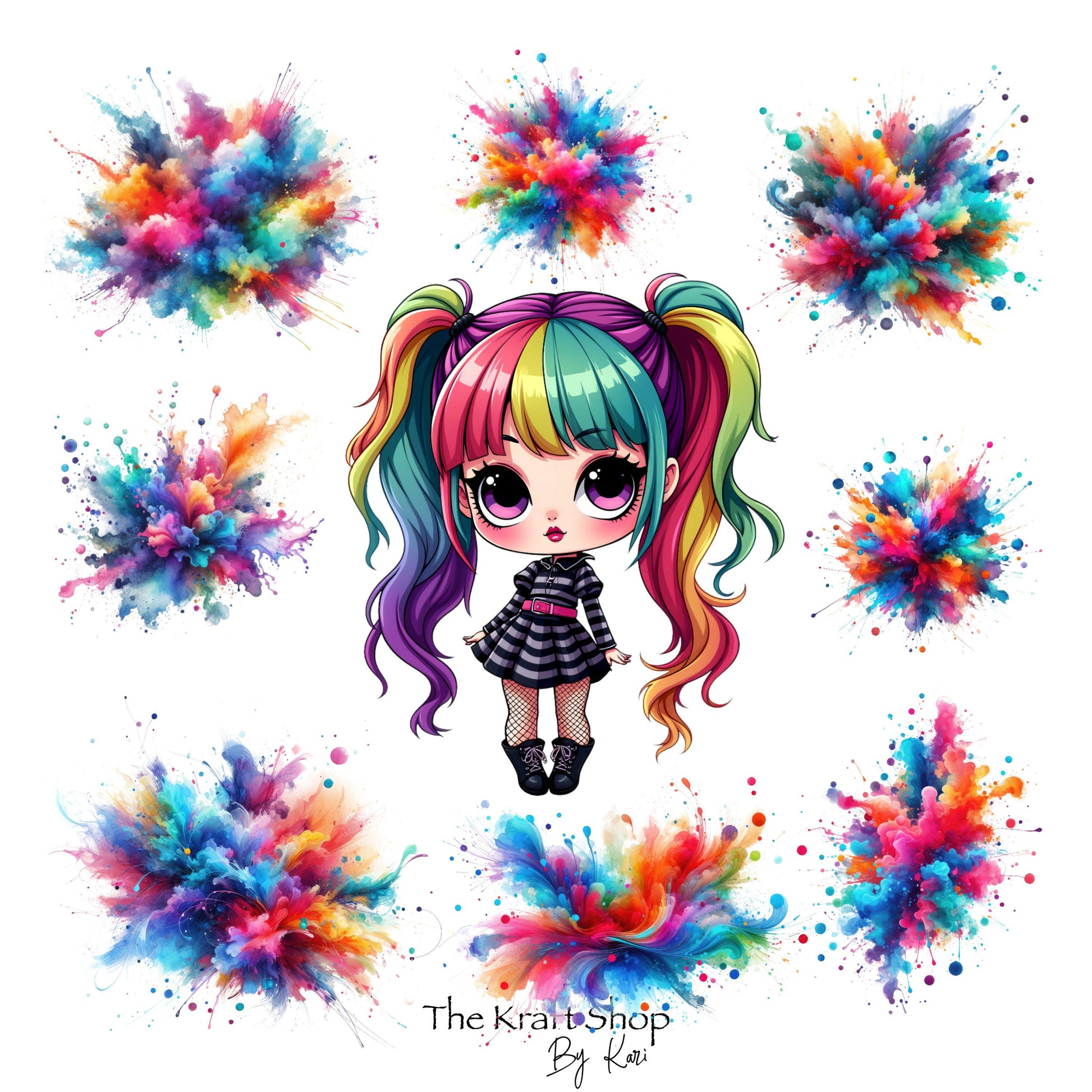 UV DTF Sticker print. Rainbow girl with rainbow clouds element bundle of decals, tumbler decal. UV wrap for glass can tumbler.#10135