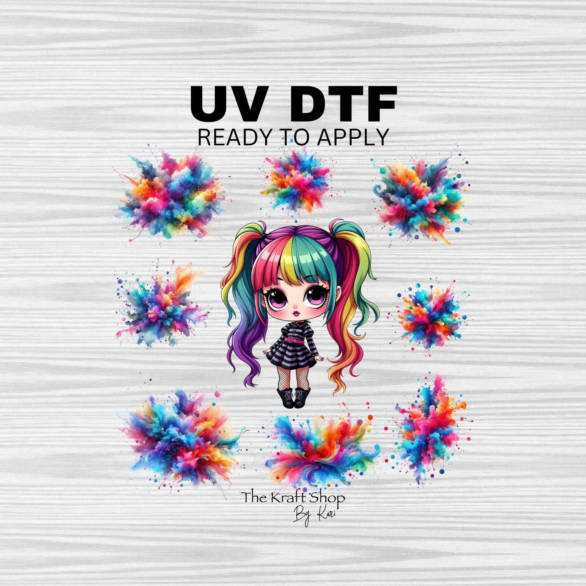 UV DTF Sticker print. Rainbow girl with rainbow clouds element bundle of decals, tumbler decal. UV wrap for glass can tumbler.#10135