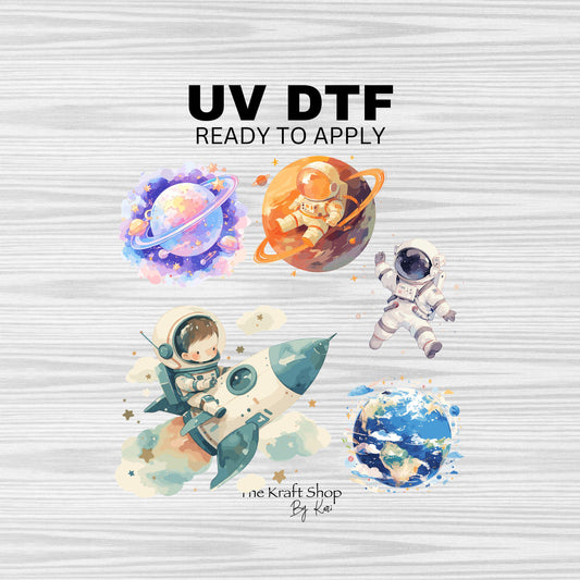 UV DTF Sticker print. Space element bundle of decals astronaut planets space shuttle, tumbler decal. #10138