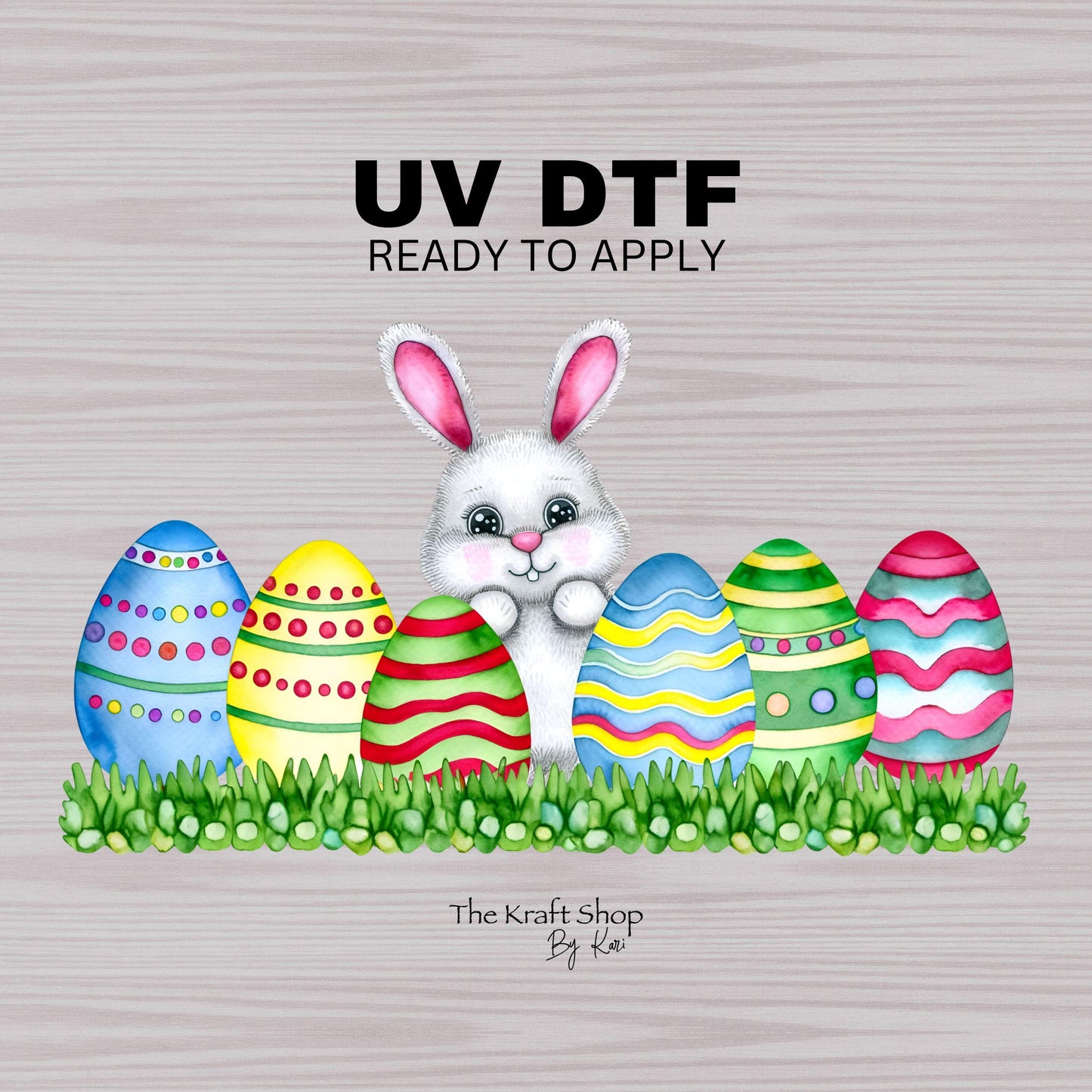 UV DTF Sticker print. Easter Bunny Eggs wrap decal, tumbler decal, permanent sticker. Uv wrap for glass can tumbler. #7279