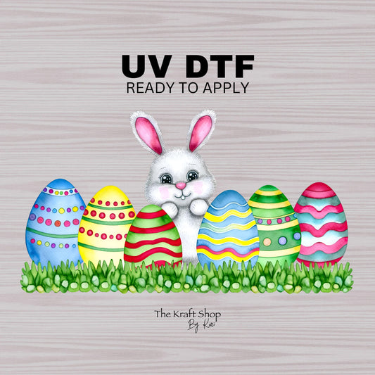 UV DTF Sticker print. Easter Bunny Eggs wrap decal, tumbler decal, permanent sticker. Uv wrap for glass can tumbler. #7279