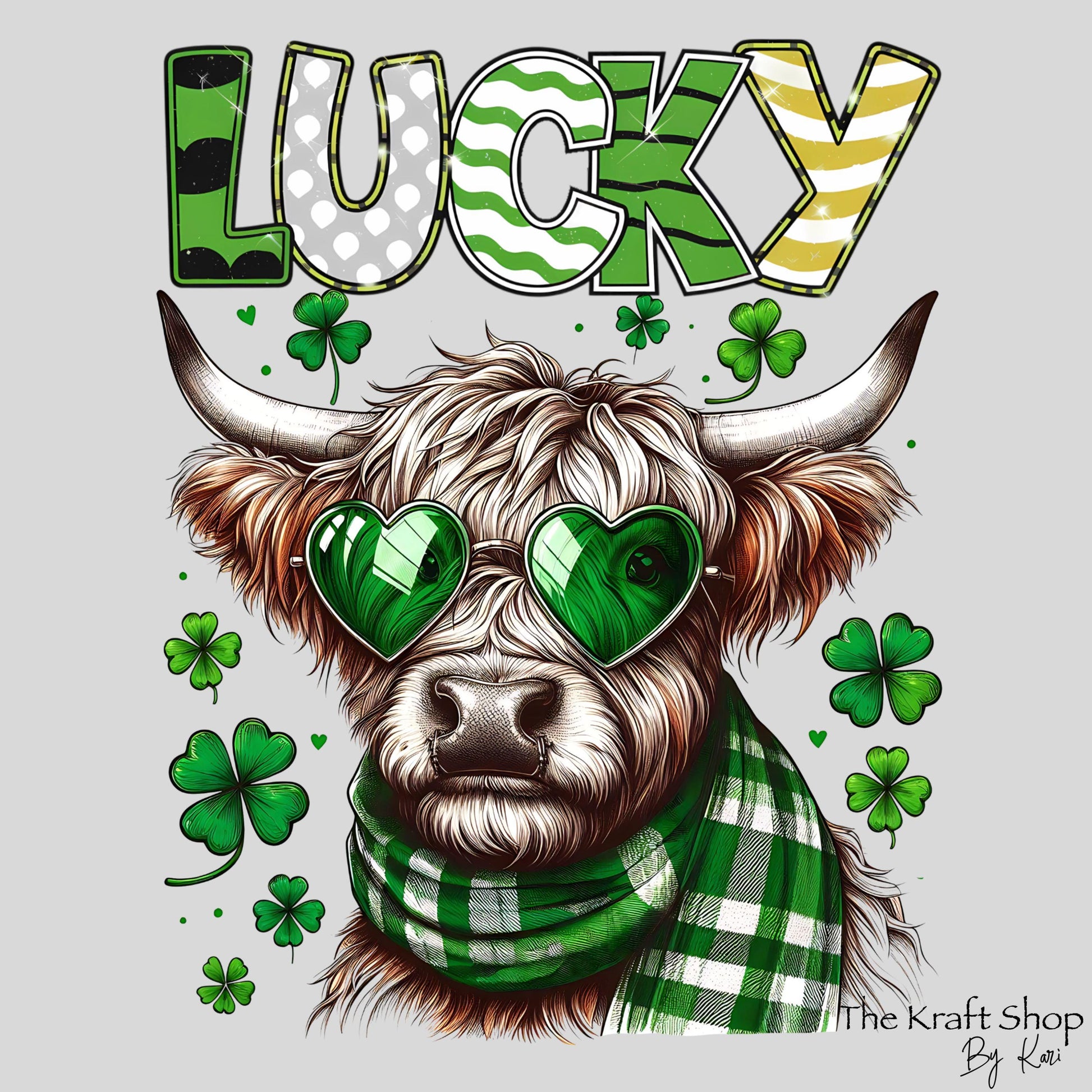 UV DTF Sticker print. Lucky Cow with green sunglasses St Patrick's Day tumbler decal. #7282