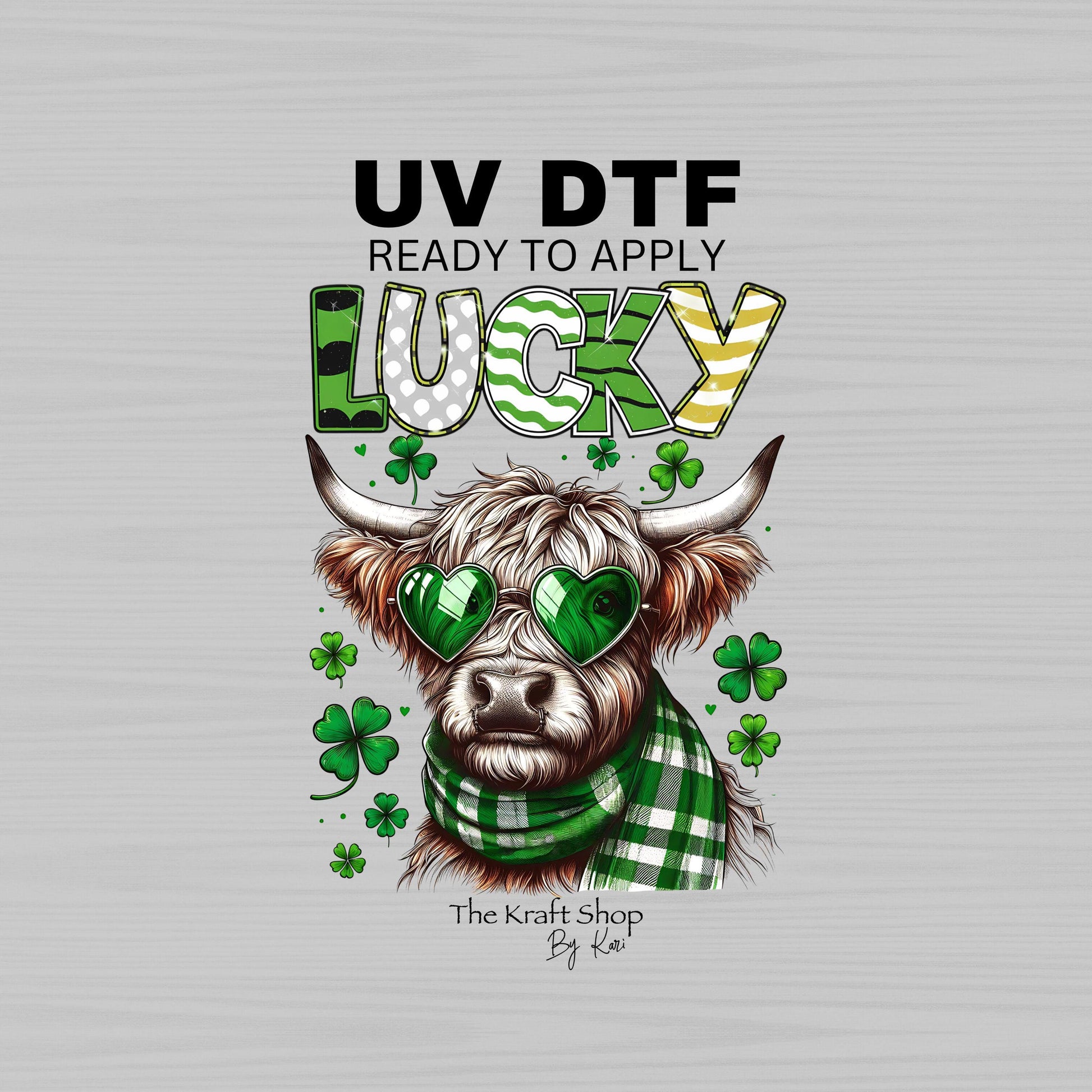 UV DTF Sticker print. Lucky Cow with green sunglasses St Patrick's Day tumbler decal. #7282