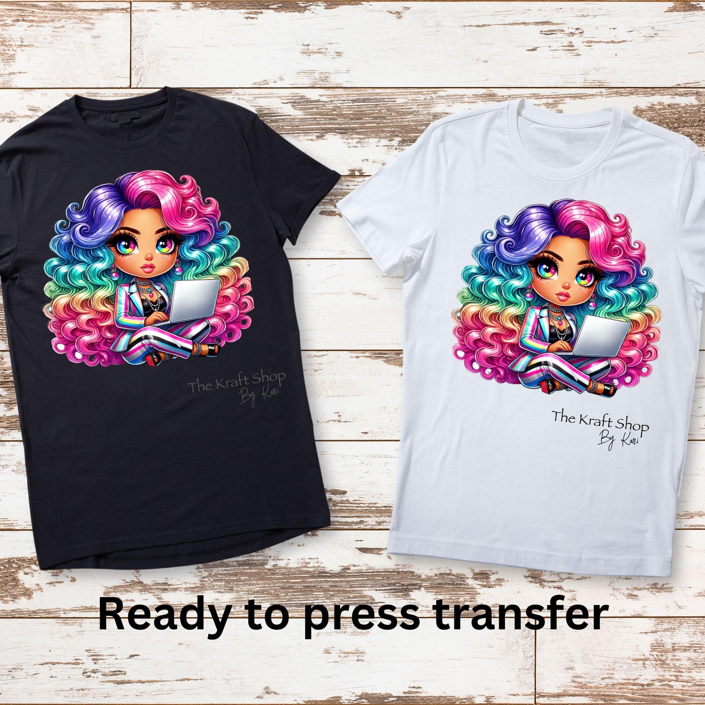 DTF ready to press transfer. Rainbow girl with curly hair shirt transfer, Direct to film heat press transfer. #11344