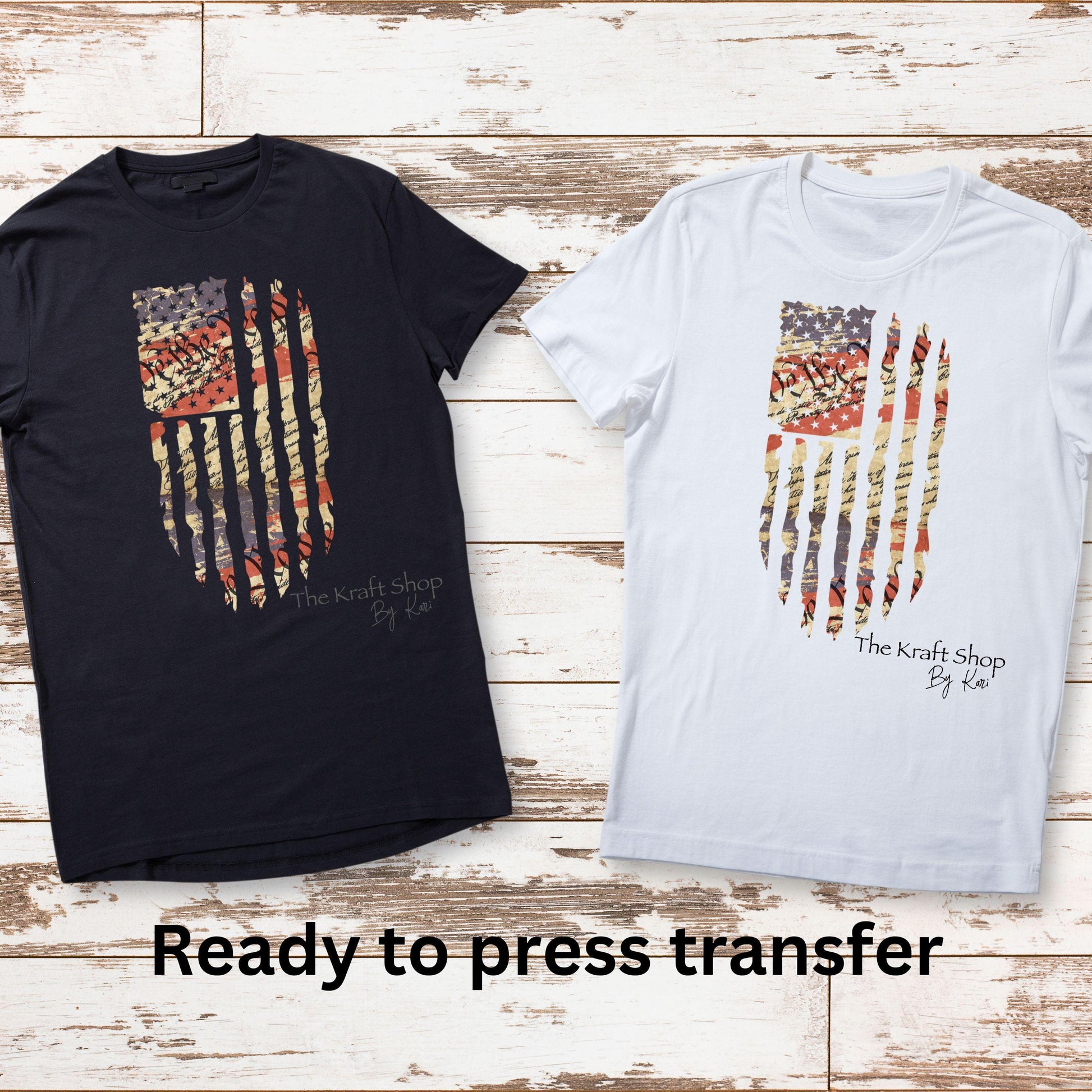 DTF ready to press transfer. Vertical Tattered America Flag We the People outline shirt transfer, Direct to film heat press transfer. #11348