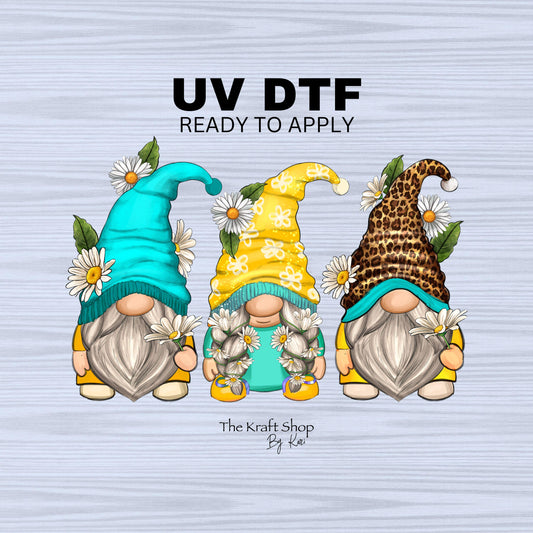 UV DTF Sticker print. Daisy Gnomes decal, tumbler decal, permanent sticker. UV wrap for glass can tumbler. #10158