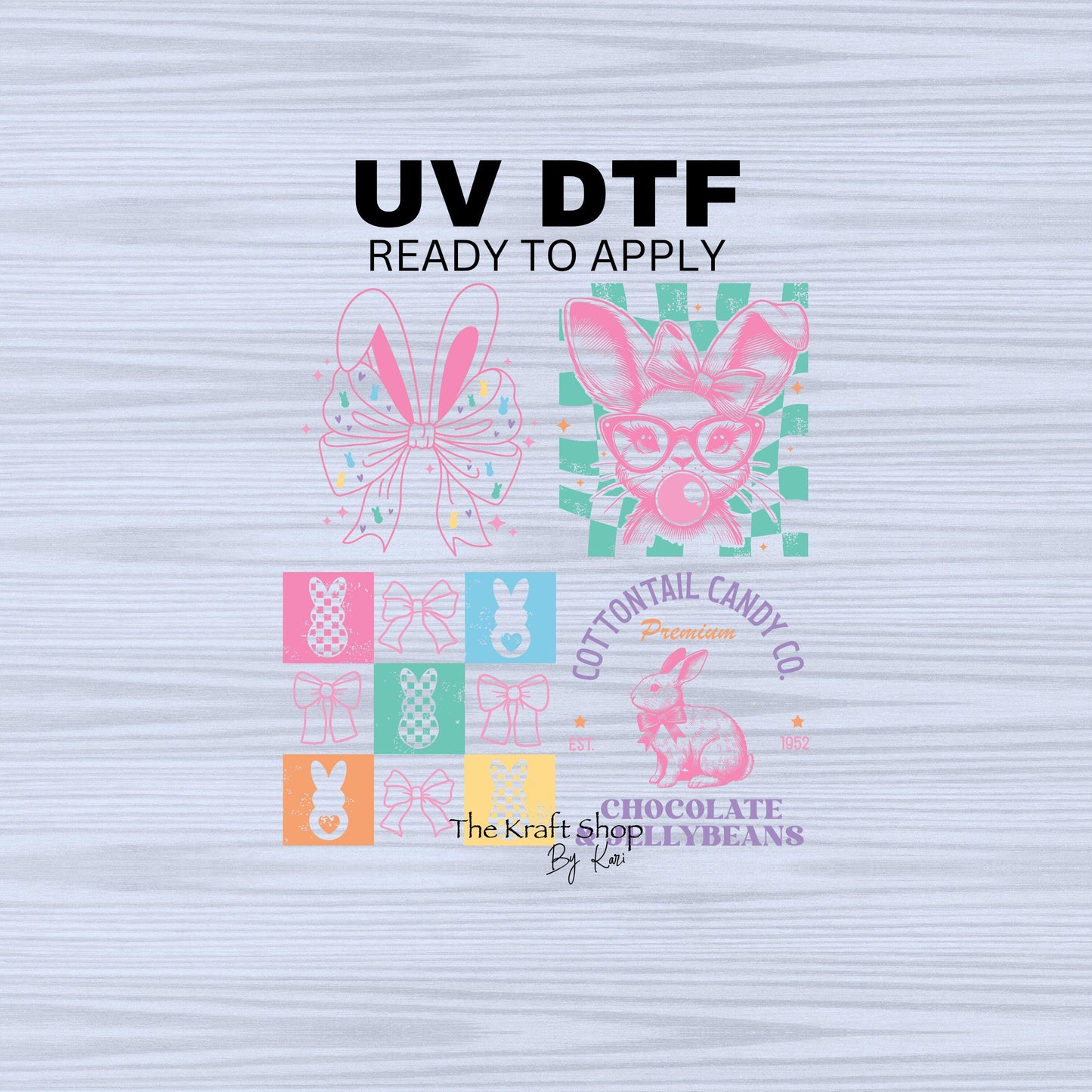 UV DTF Sticker prints. Easter bunny bundle of 4 decals, retro bunny teal and pink permanent sticker. #10186