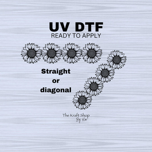 UV DTF Sticker print. Sunflower black outline diagonal or straight wrap decals, tumbler decal. #1059