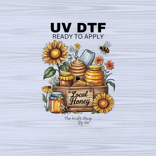 UV DTF Sticker print. Local honey farmhouse bees and honey decal, tumbler decal, permanent sticker. #4436