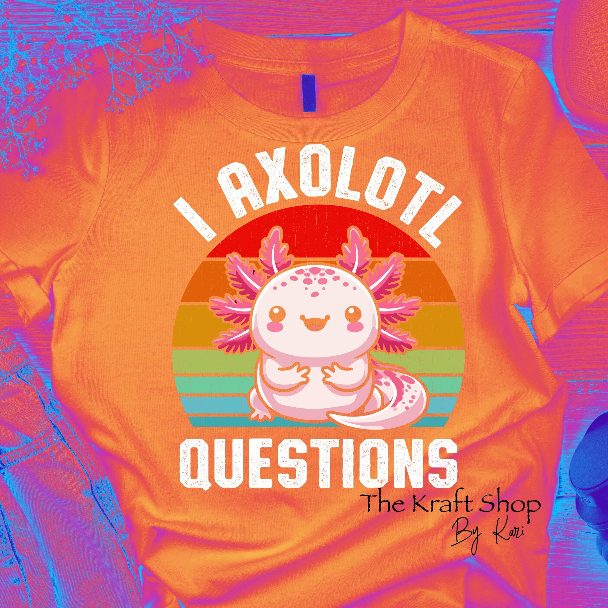 DTF ready to press transfer. I axolotl questions retro image, Direct to film heat press transfer. DTF Print#11386
