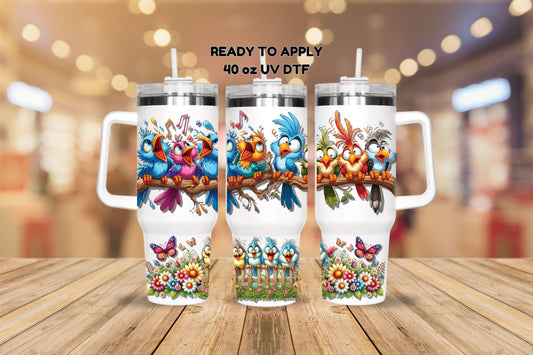 UV DTF 40 oz ready to apply Birds on a branch cute animals wrap decal , quencher tumbler decal, permanent sticker. #3127