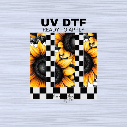 UV DTF Sticker prints. Sunflower checkered bands element sheet bundle decal, permanent sticker. UV wrap for glass can tumbler. #10217