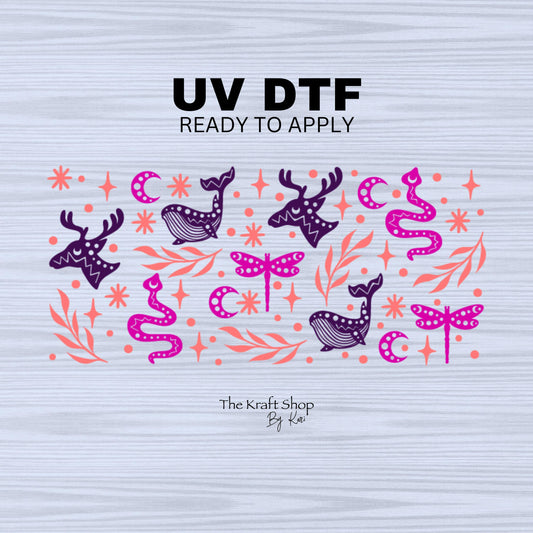 UV DTF Sticker print Deer celestial dragonfly whale wrap decal, tumbler decal. UV wrap for glass can #5297