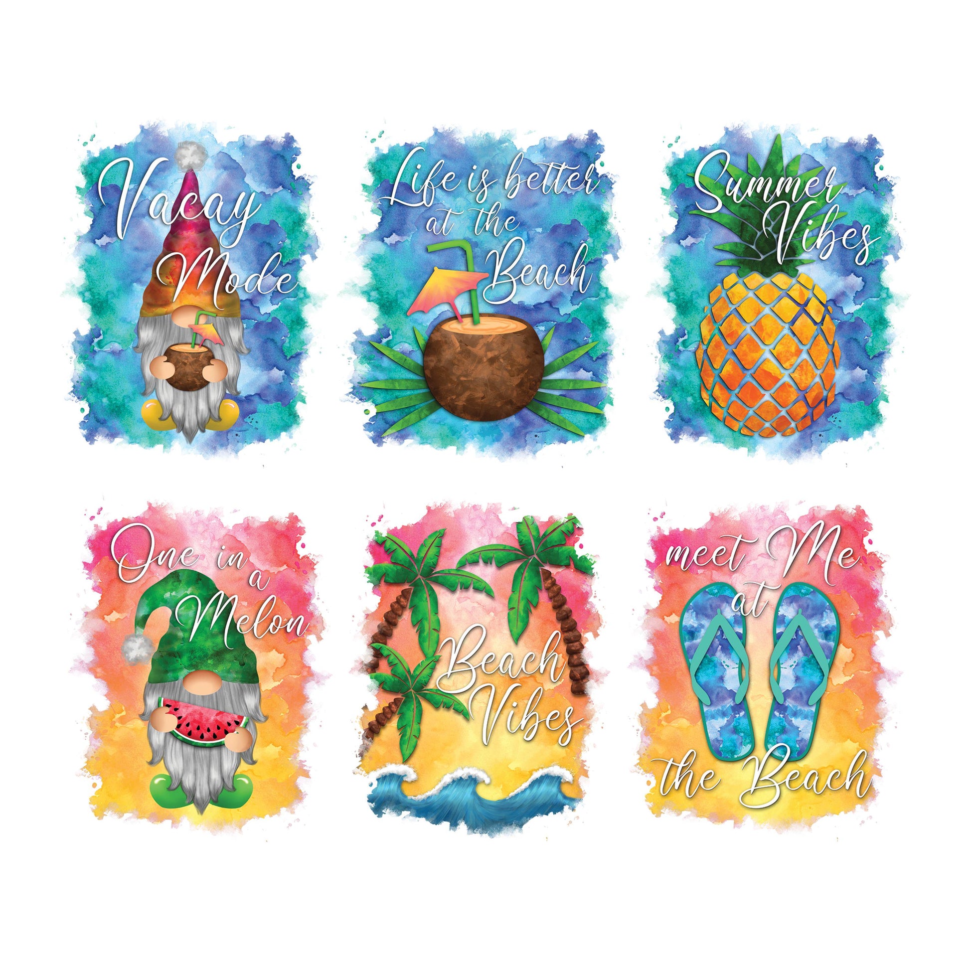 UV DTF Sticker print. Summer gnome bundle of 3 decals, tumbler decal, permanent sticker. #4447