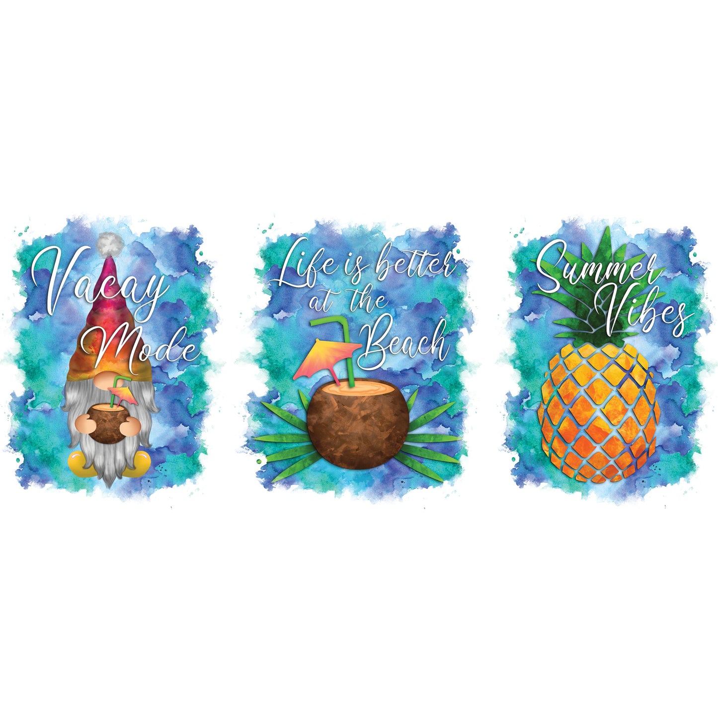 UV DTF Sticker print. Summer gnome bundle of 3 decals, tumbler decal, permanent sticker. #4447