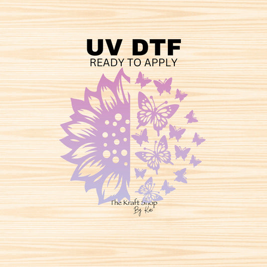 UV DTF Sticker print. Ombre pink purple butterfly sunflower decal, tumbler decal, permanent sticker. #4454