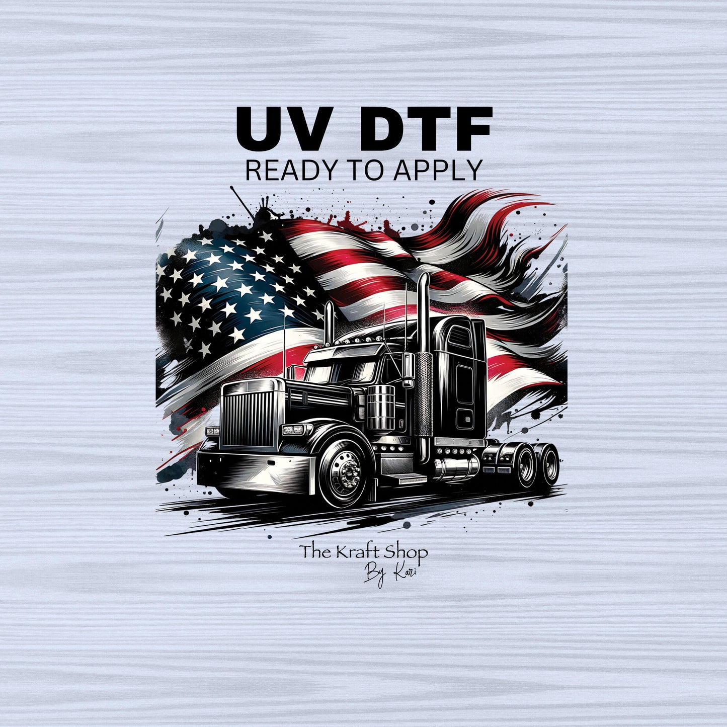 UV DTF Sticker print. American trucker flag and truck decal, tumbler decal, permanent sticker. #10243