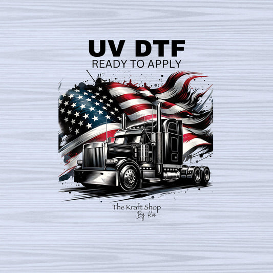 UV DTF Sticker print. American trucker flag and truck decal, tumbler decal, permanent sticker. #10243