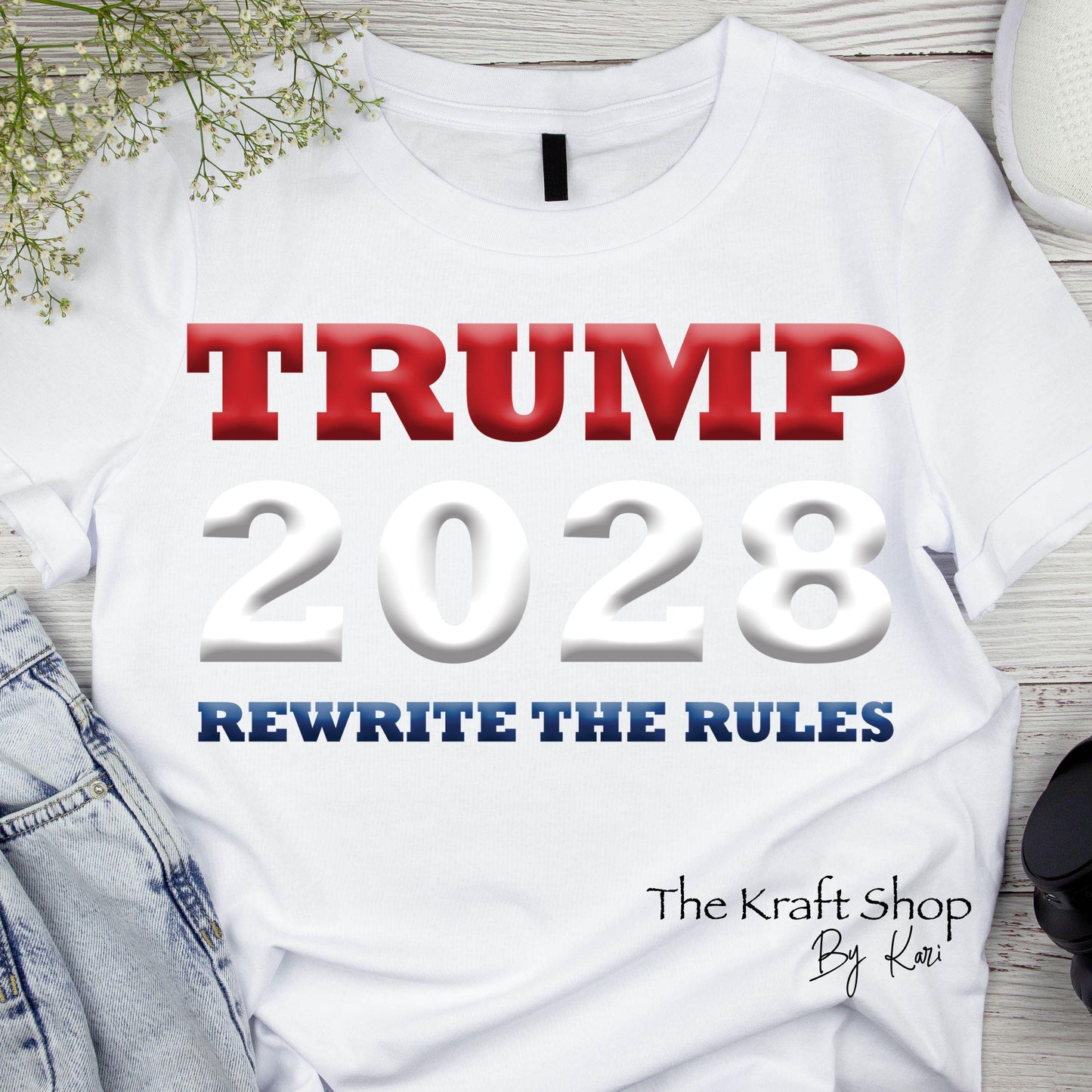 DTF ready to press transfer. Trump 2028 rewrite the rules patriotic shirt transfer, DTF Print#11406