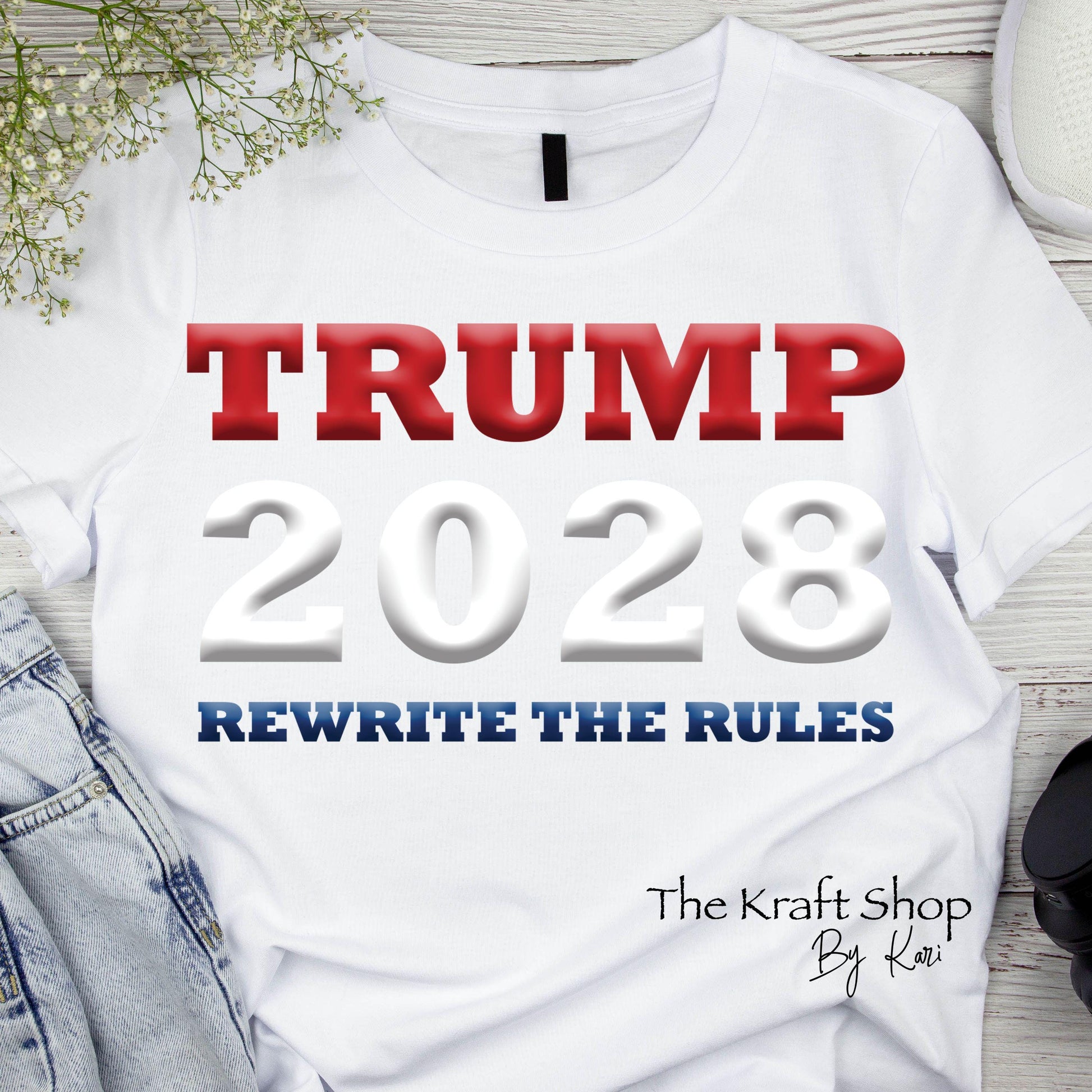 DTF ready to press transfer. Trump 2028 rewrite the rules patriotic shirt transfer, DTF Print#11406