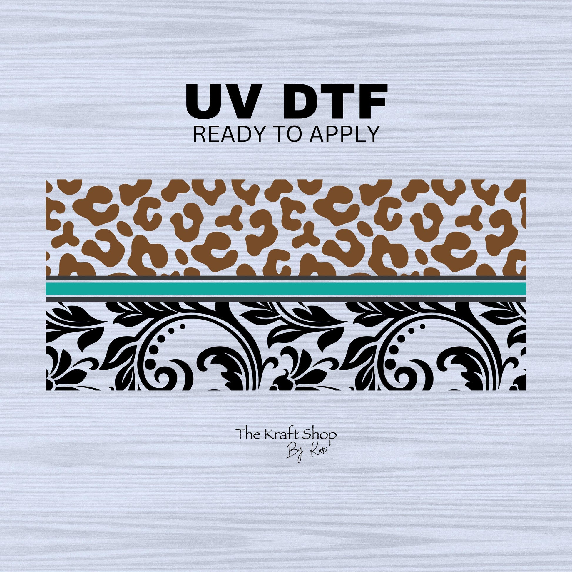 UV DTF Sticker print. Leopard western floral wrap w/ teal accent decal, tumbler decal,UV wrap for glass can tumbler#5269