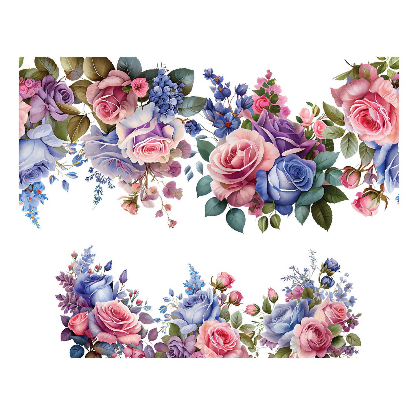 UV DTF 40 oz ready to apply Floral pink and blue flowers wrap decal , quencher tumbler decal, permanent sticker. #3136