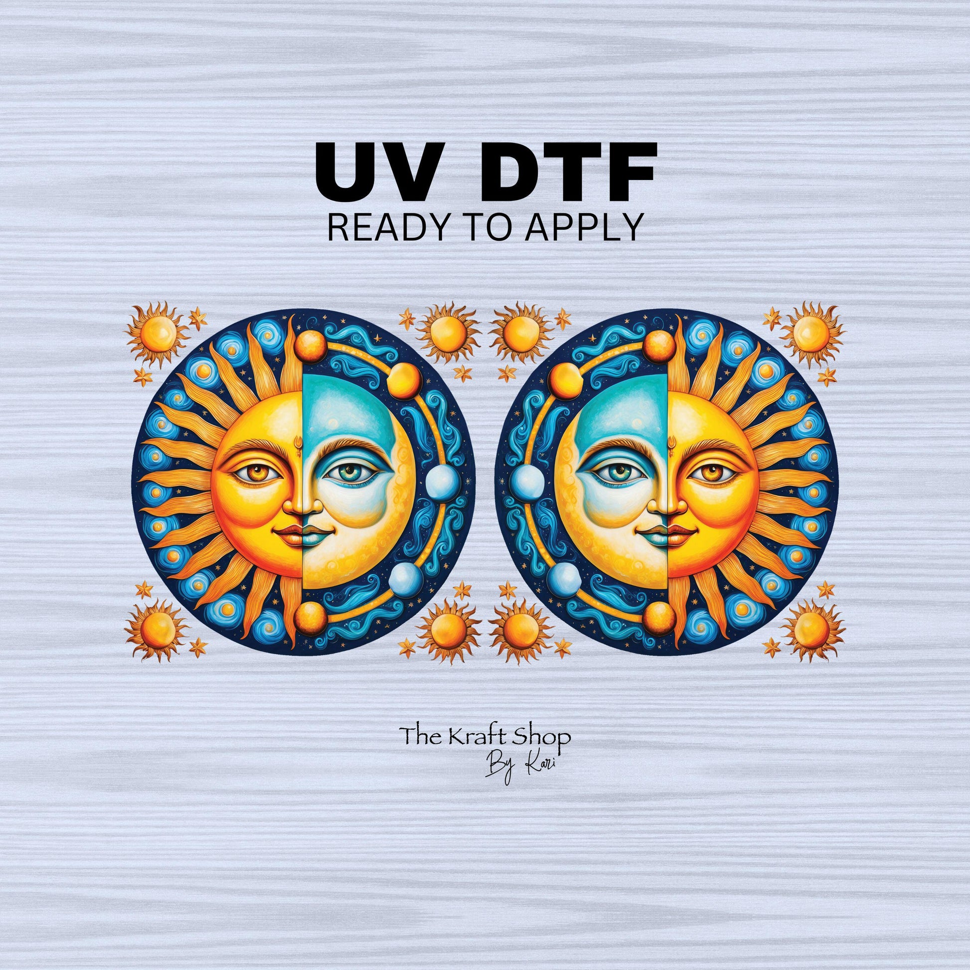 UV DTF Sticker print. Sun and moon can wrap decal, tumbler decal,UV wrap for glass can tumbler#5278