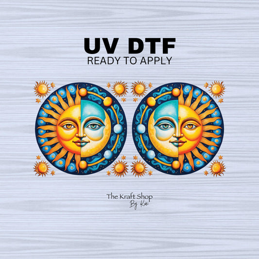 UV DTF Sticker print. Sun and moon can wrap decal, tumbler decal,UV wrap for glass can tumbler#5278