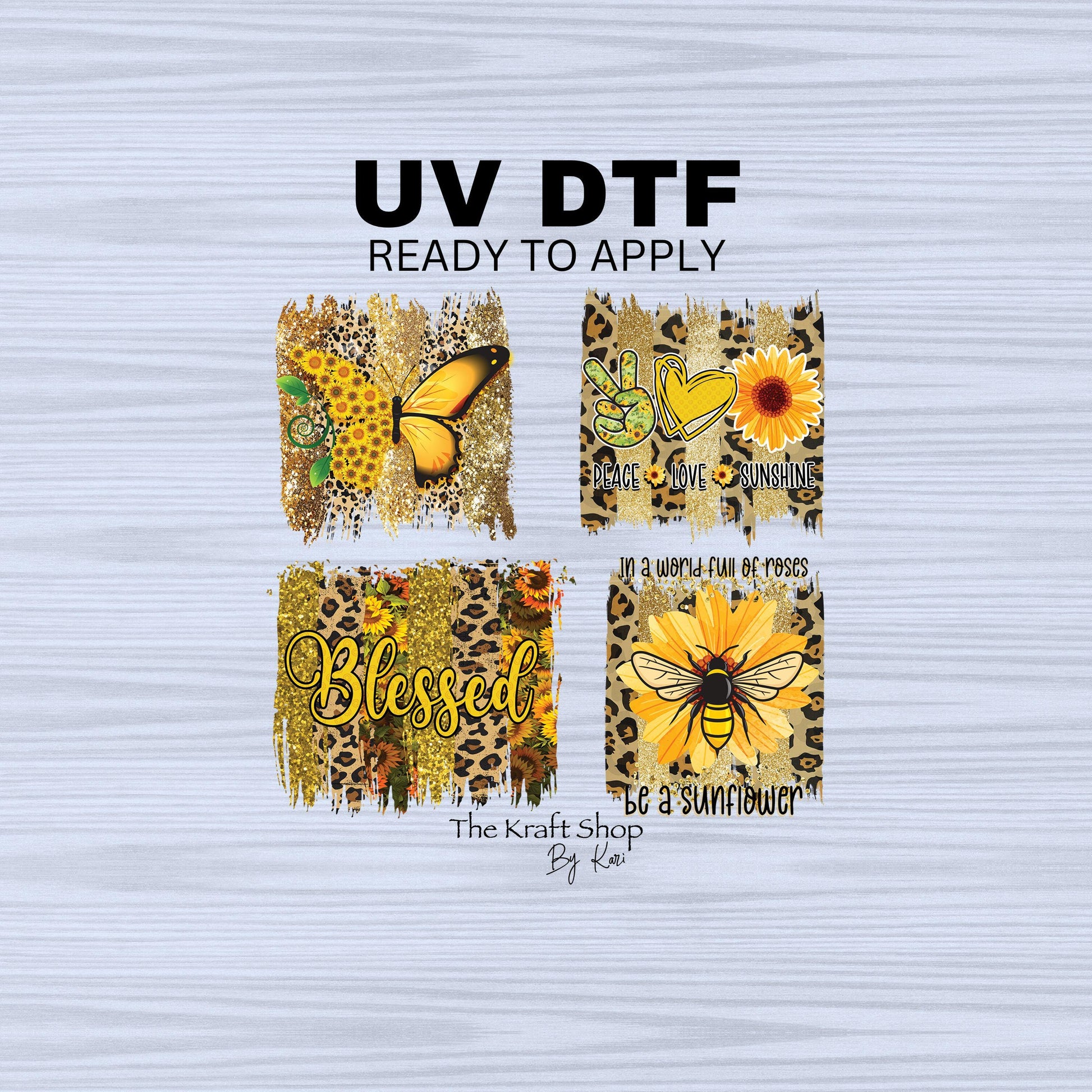 UV DTF Sticker print. Blessed Cheetah Sunflower Brush Stroke bundle of 4 decals, Proud patriotic soldier tumbler decal #4463